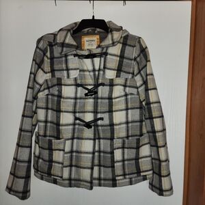 Old Navy Women's Plaid Jacket - Gray and Cream